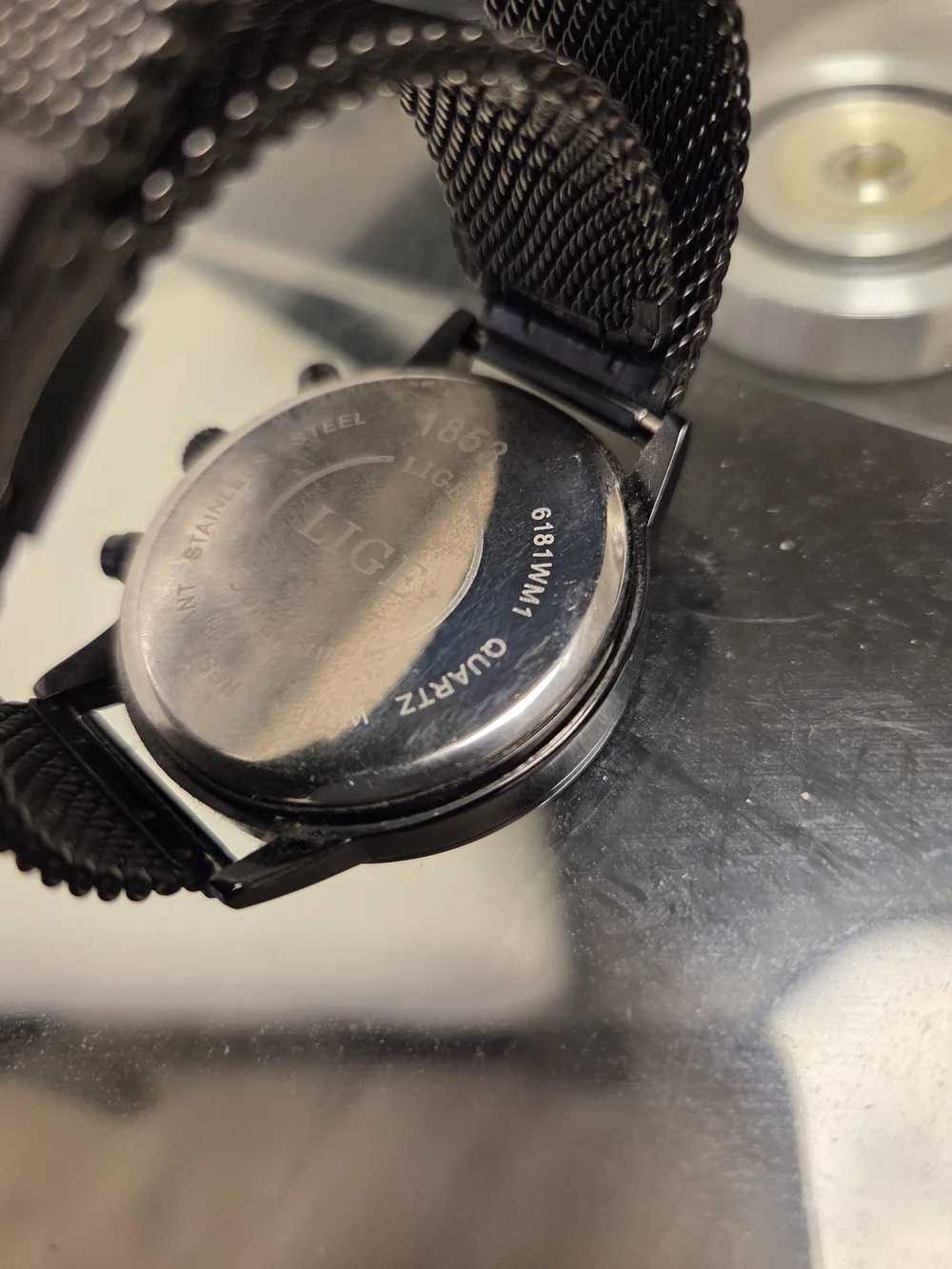 LIGE Black Mesh Band Chronograph Watch